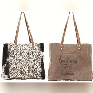 Myra Bag woven cotton and Real cow Fur/ hide Handcrafted Large Shoulder Tote